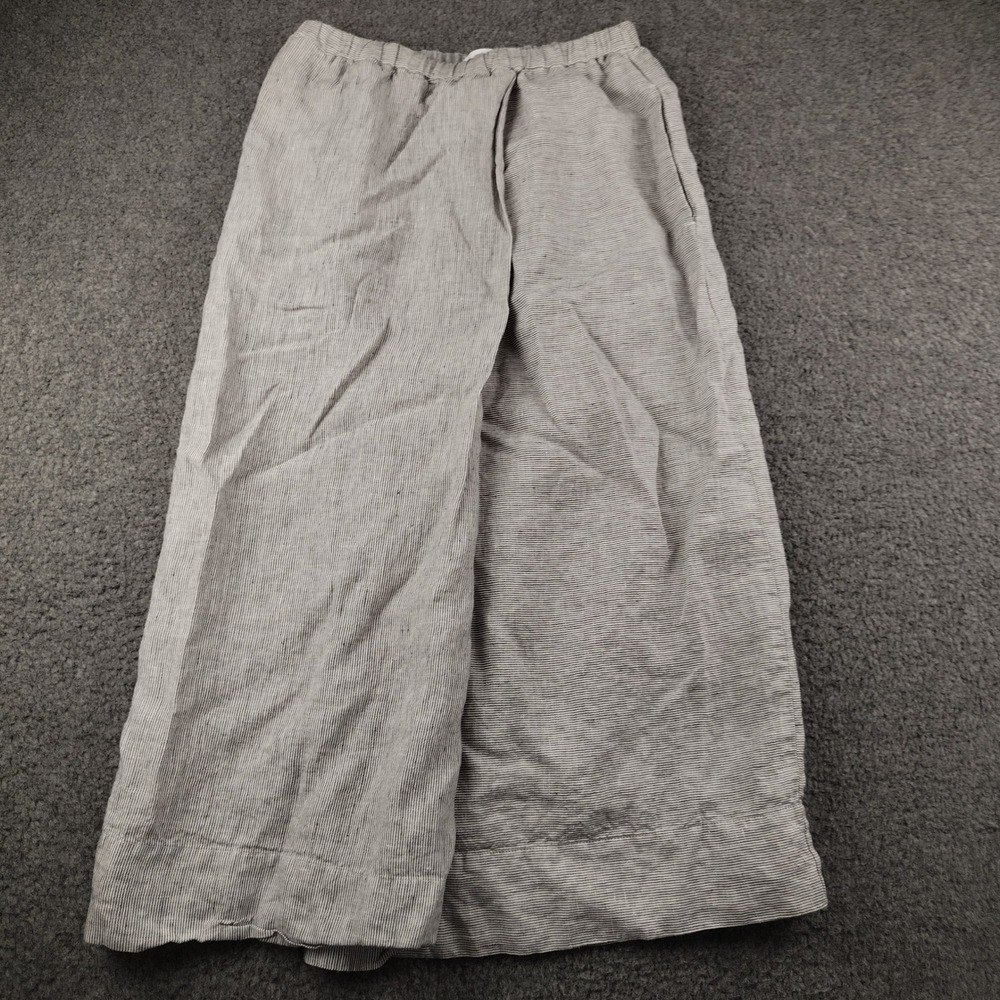 DKNY Linen Skirt Faux Wrap Sz XS Striped Grey White EUC